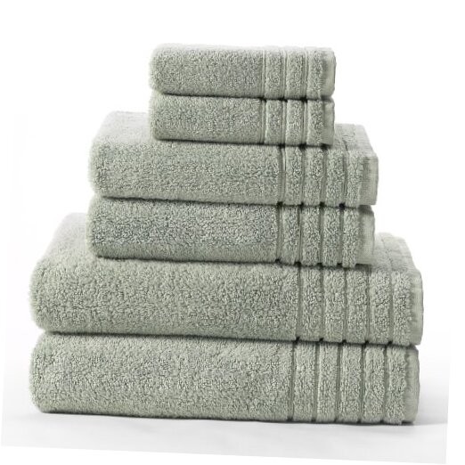 6-Piece Aqua Ringspun Cotton Towel Set 615 GSM Super Zero Twist