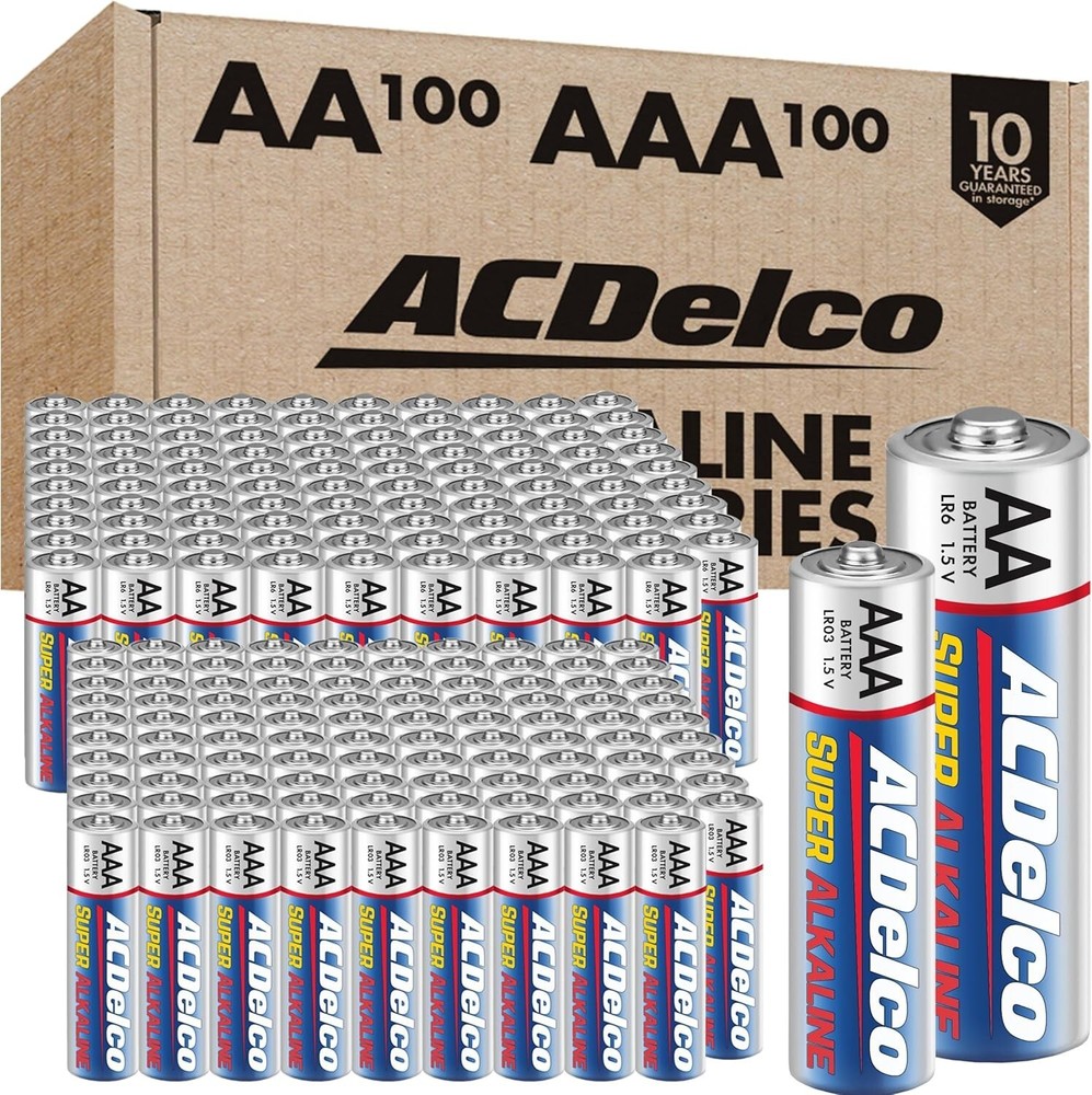 200 ACDelco Super Alkaline Batteries - 100 AA & 100 AAA with Reclosable Storage