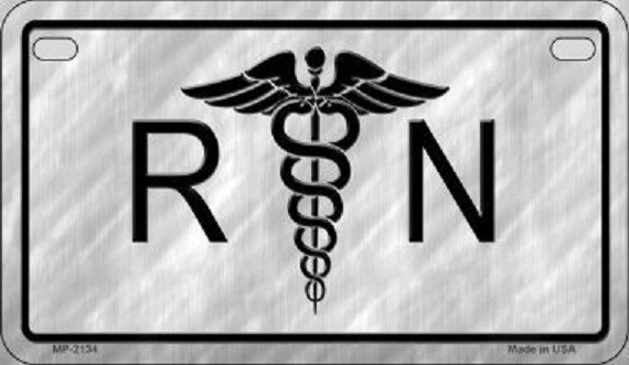 Registered Nurse RN Aluminum Motorcycle License Plate with Caduceus Design 4x7 Inches NEW