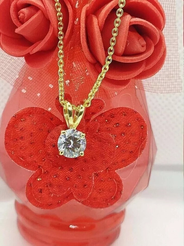 2 Ct Round Cut Simulated Diamond Womens Solitaire Pendant 14K Yellow Gold Plated