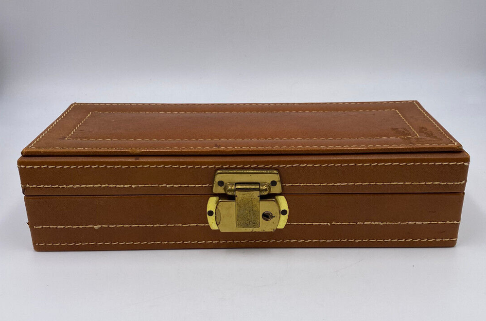 Vintage Mens Brown Leather Jewelry and Accessories Box