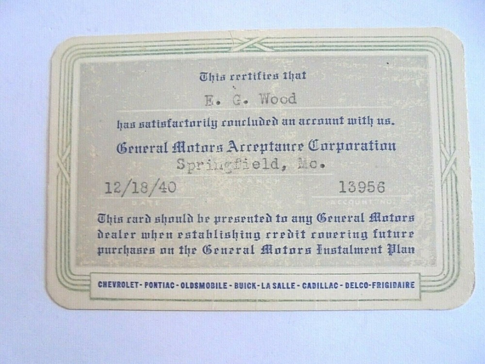 Vintage 1940 GMAC General Motors Installment Plan Wallet Card Collectible-image