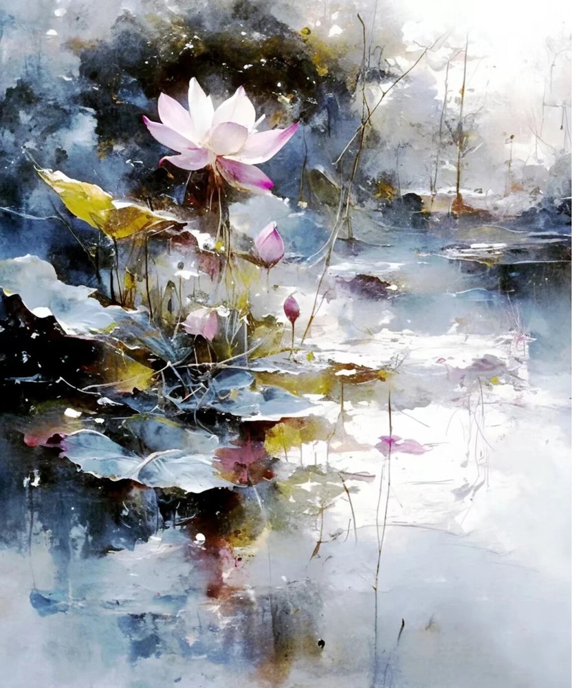 Elegant Lotus Flower Oil Painting Soft Unframed Canvas Print Australian Wall Art