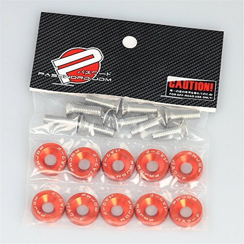 Password JDM Orange Fender Washers 10 PC Bumper Bolt Engine Dress Up Kit-image