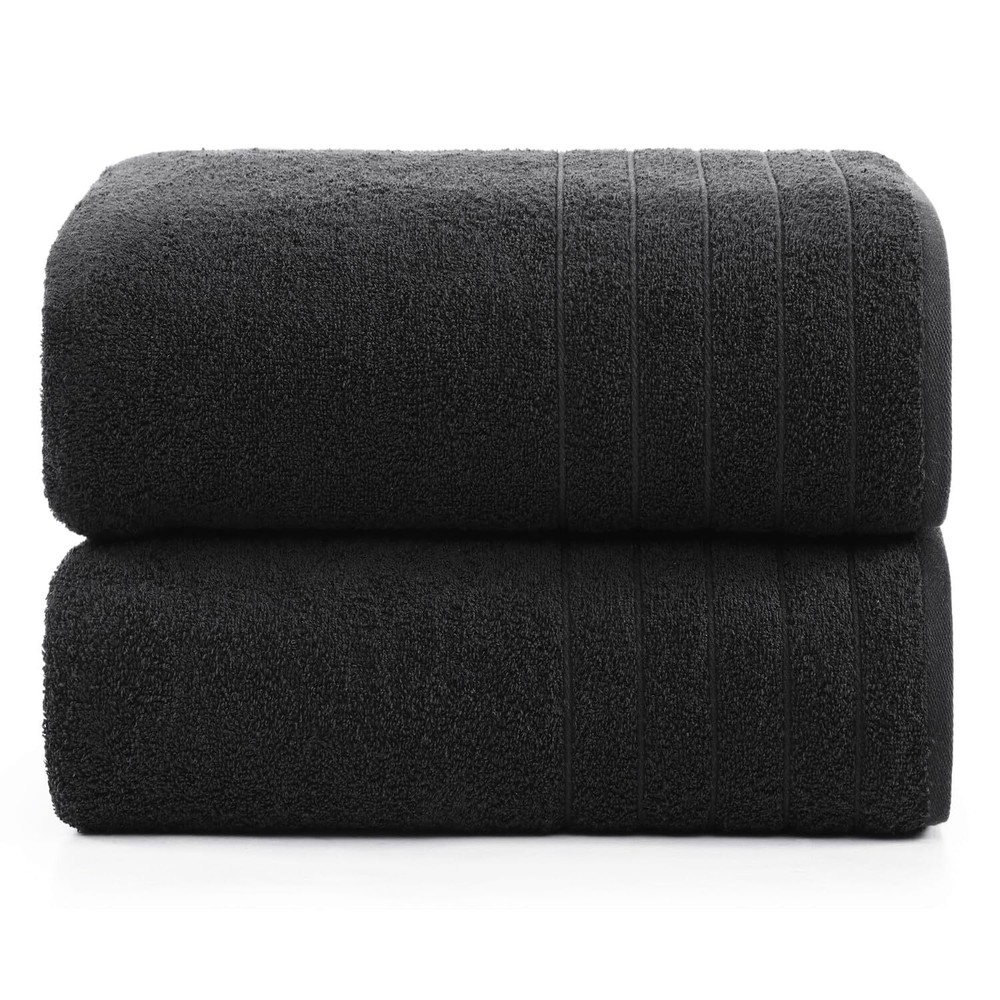 100% Cotton 30x60 Bath Towels 2PK Soft Absorbent Machine Washable Black