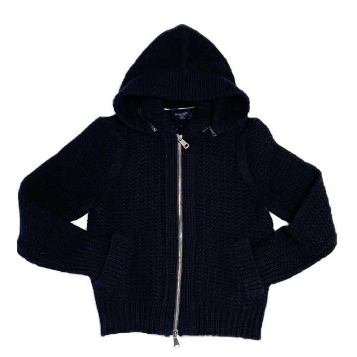 Burberry Knit Zip Up Hoodie Cashmere Wool Women's S Removable Hood