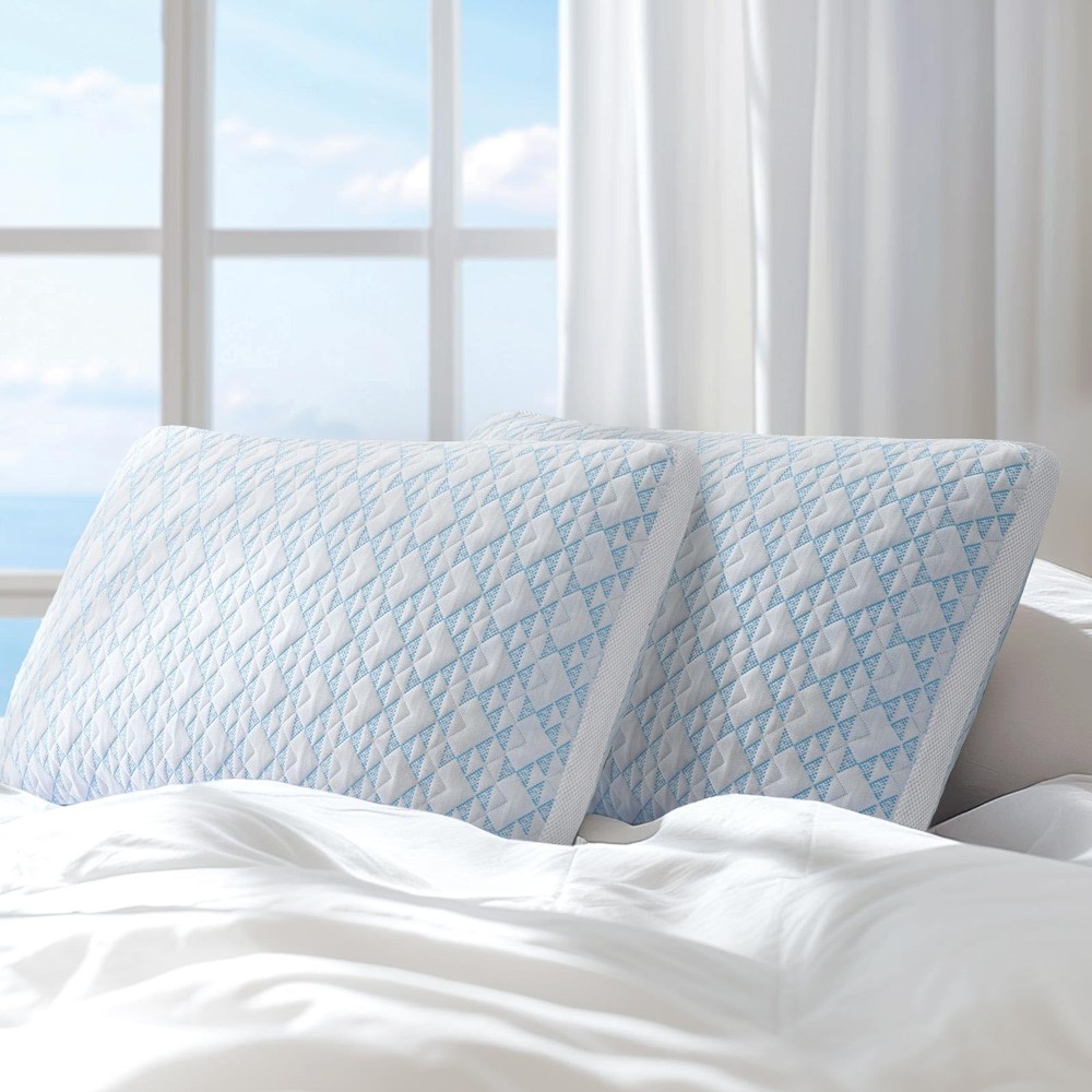 Shredded Memory Foam Cooling Soft Bamboo Viscose Pillows King Set of 2, Adjus...