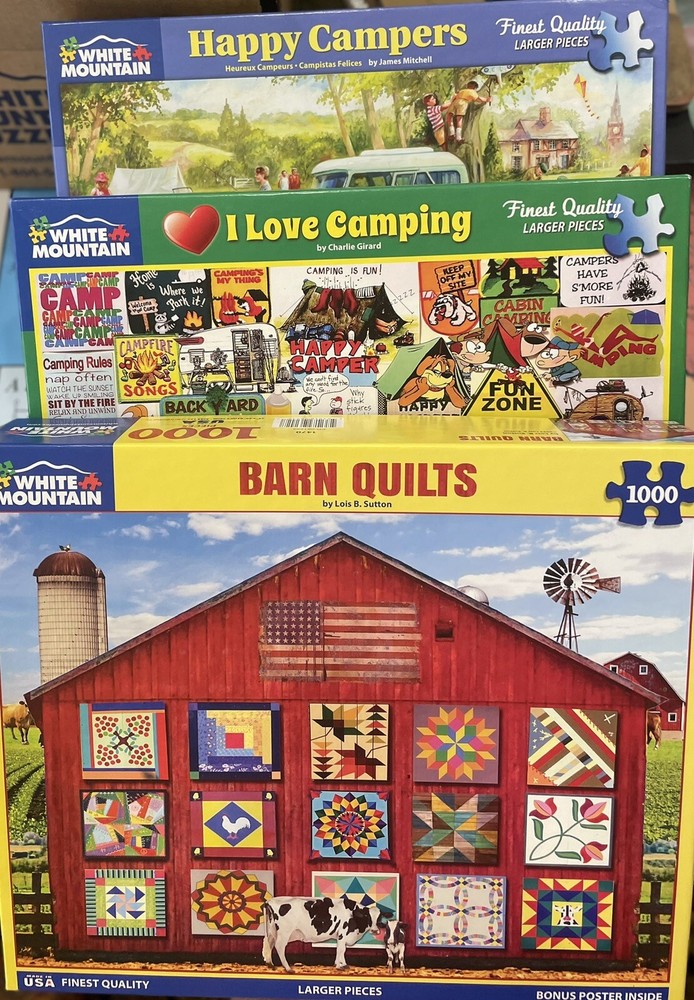 WHITE MOUNTAIN PUZZLES (lot Of 3) 1000 Pieces/Incl: Posters/Nonsmoker/Very Good