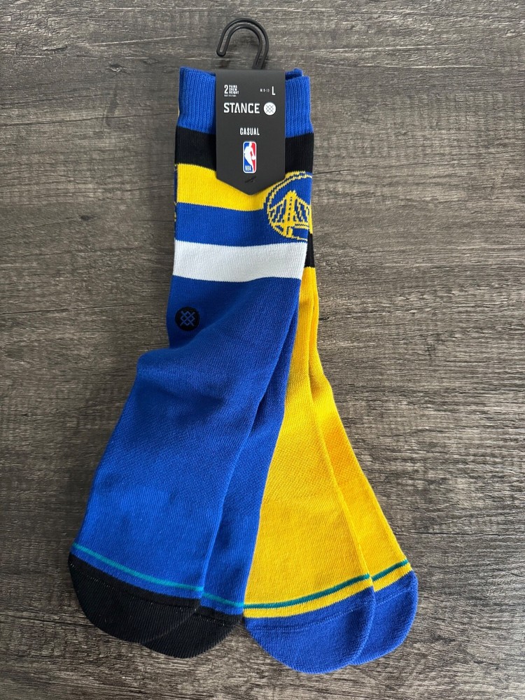 Stance x NBA GSW Warriors ST 2-Pack Crew Socks Blue/Yellow - 2pack LARGE (NWT)