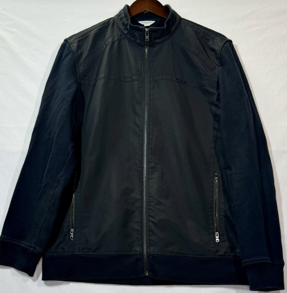 Calvin Klein Body Slim Fit Full Zip Up Light Jacket Men's Sz Large Black NICE