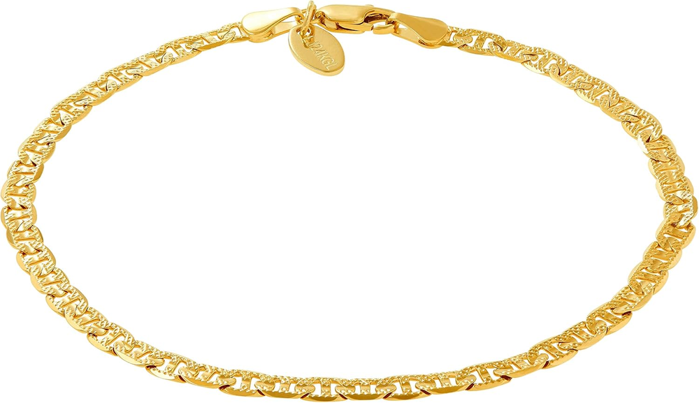 Women's 24k Gold Plated 4mm Mariner Link Chain Anklet