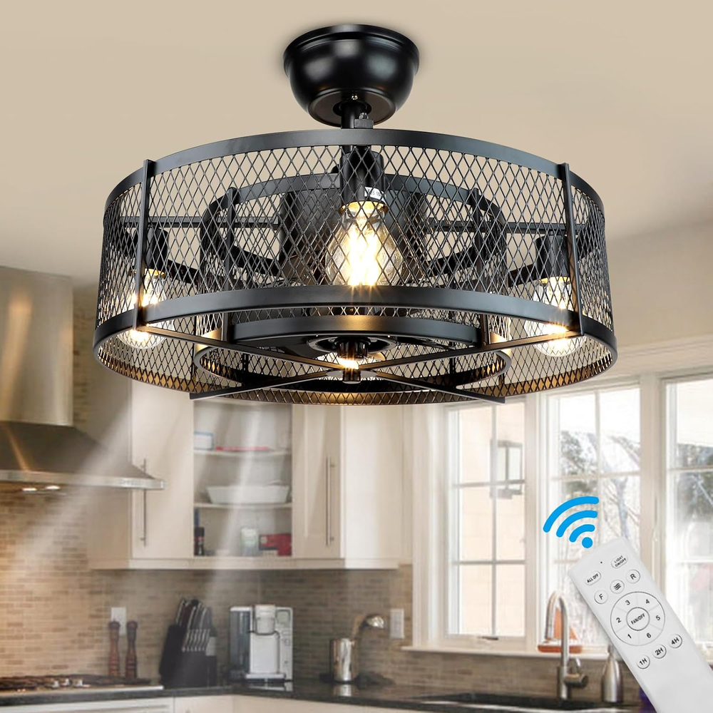 20-Inch Caged Farmhouse Ceiling Fan with Light and Remote Control