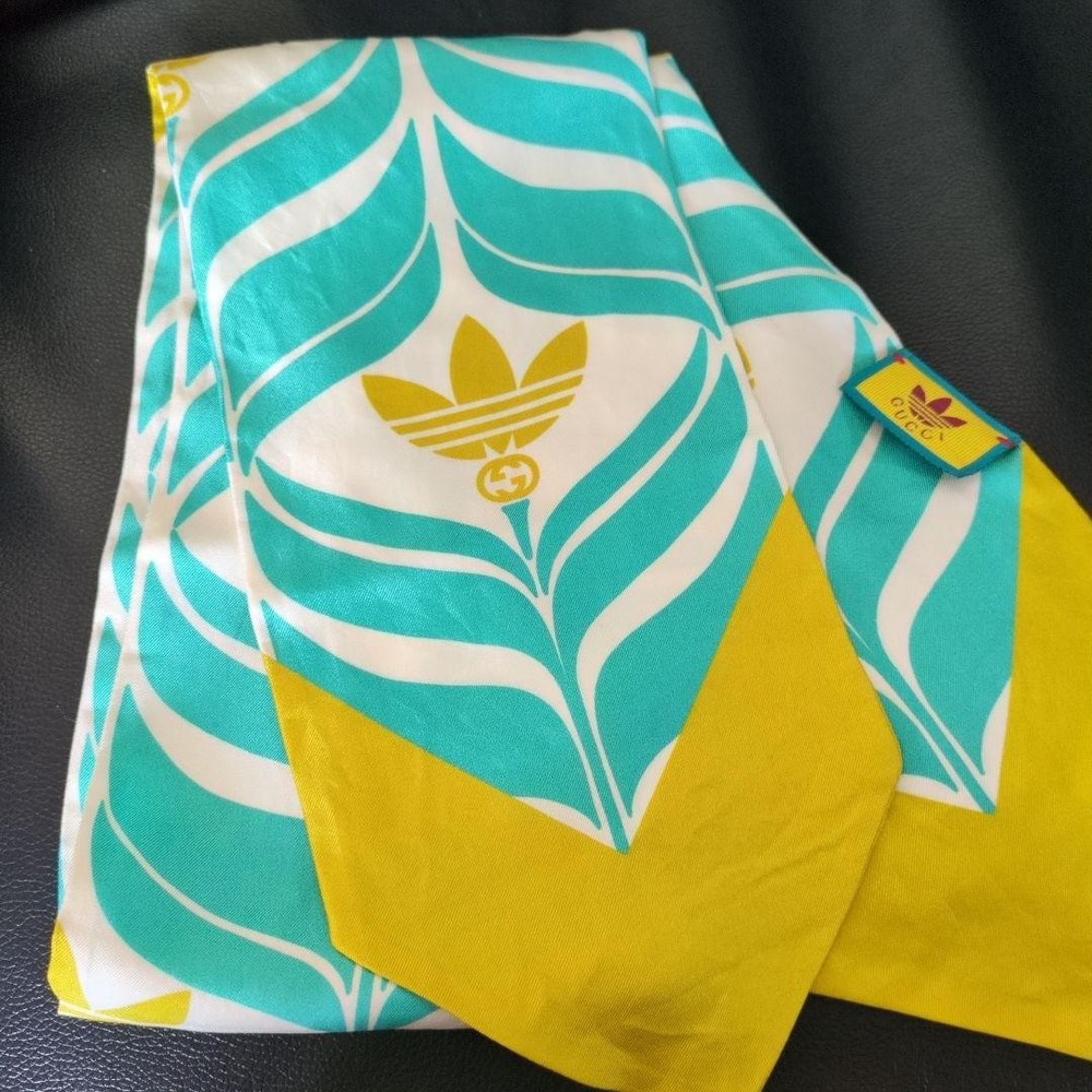 Gucci x Adidas logo embroidered luxury scarf