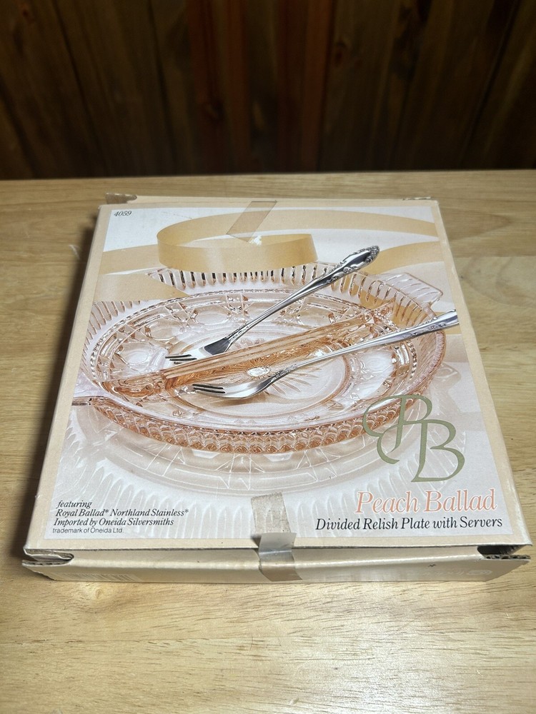 Vtg Indiana Glass Northland  Peach Ballad Divided Relish Dish Plate