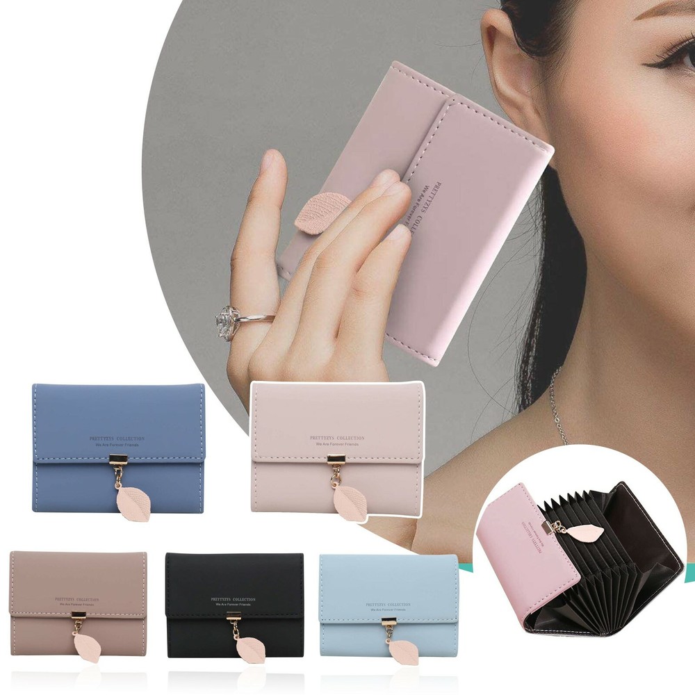 Slim RFID-Blocking Leather Card Holder with Money Clip for Women  