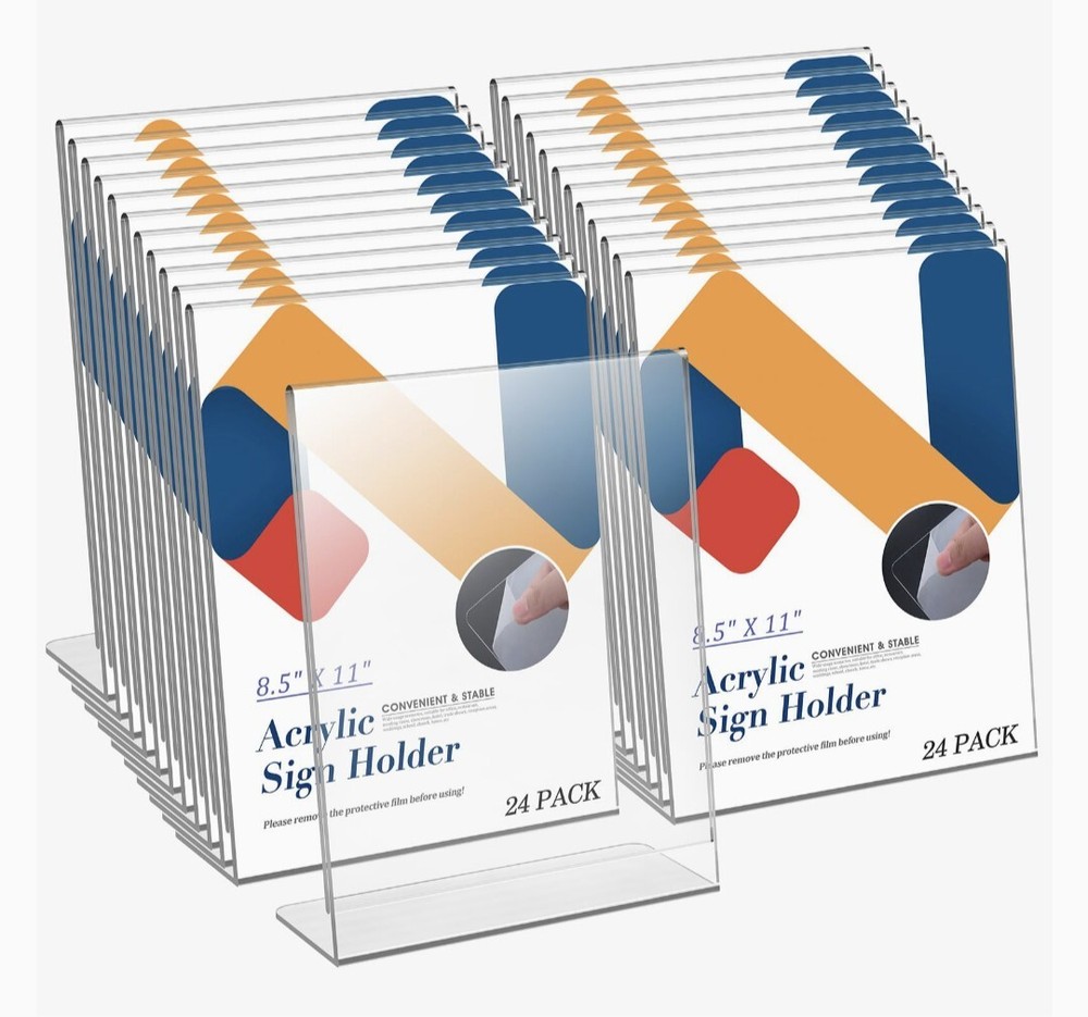 23 Pack Acrylic Sign Holder 8.5 x 11 Slant Back Acrylic Stands for 12 Pcs