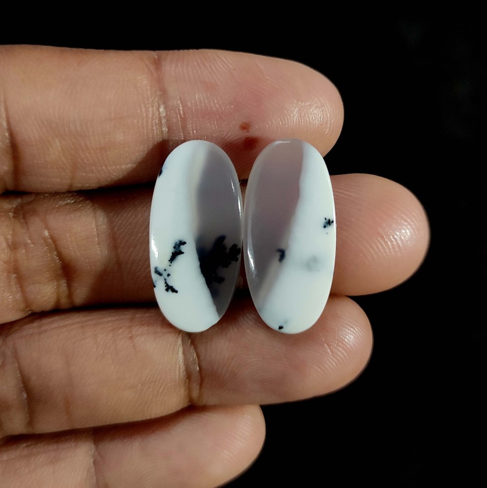 19.70 Cts Dendritic Opal Jewelry Making oval Cabochon Natural 2 Pcs 24x11x3 MM