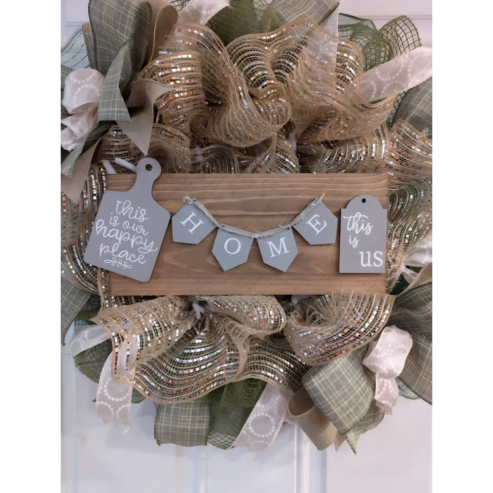 Neutral Handmade Farmhouse Front Door Wreath with Sign