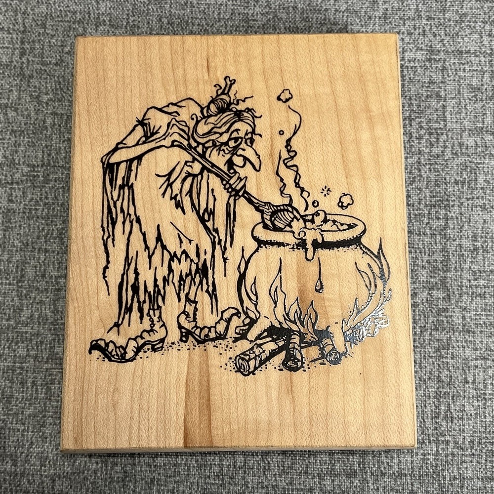 Halloween Witch Cauldron Wood Rubber Stamp for Visual Image Printing-image