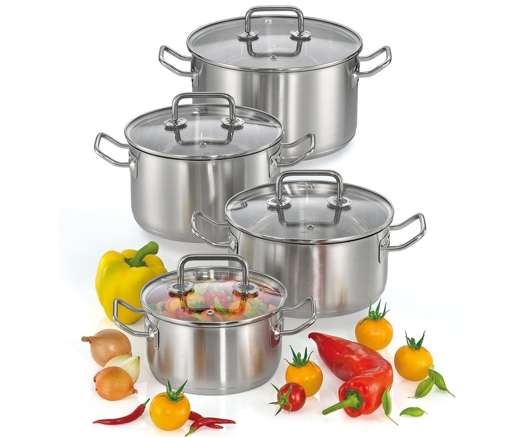 Verona Stainless Steel Cookware Pot Set for All Cooktops 8-Piece
