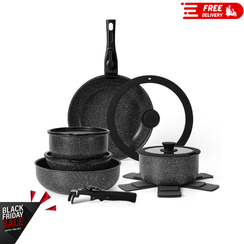 15-Piece Non-Stick Cookware Set with Detachable Handles, Induction & Oven Safe