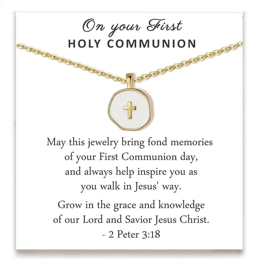 GINAZL First Communion Cross Necklace - Tiny Baptism Gift for Girls