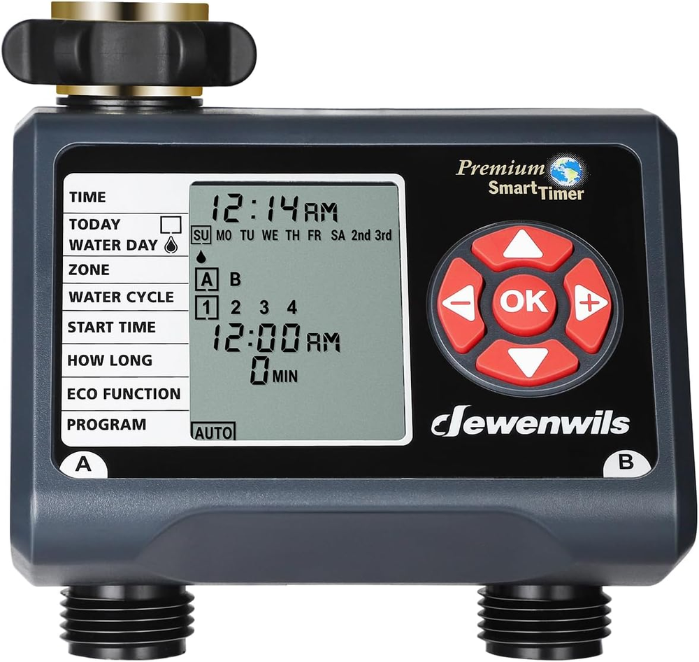 Sprinkler Timer 2 Zone, Water Timer for Garden Hose, Programmable Hose Timer Fau