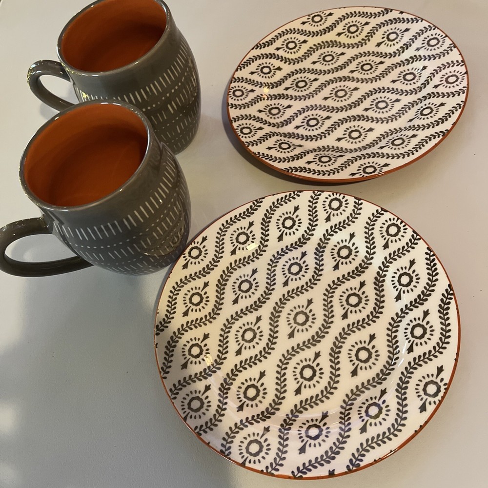 Baum Turquoise 2 Cups 2 Salad Plate Set Stoneware