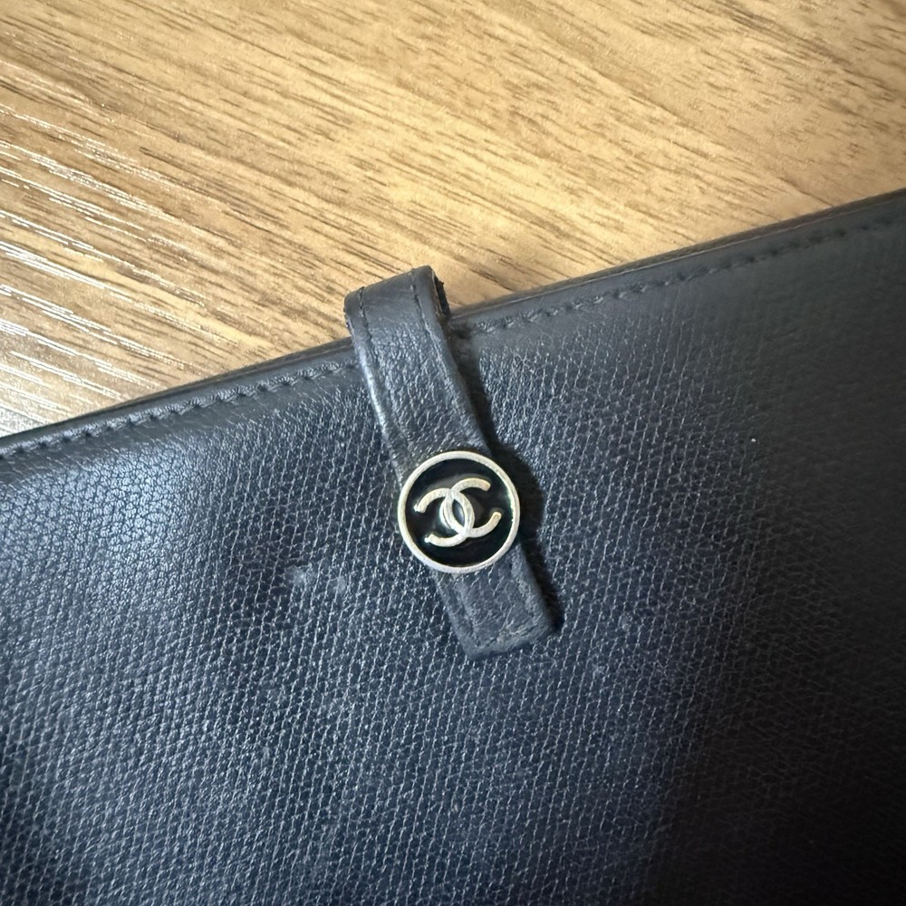 Vintage CHANEL Black Long Wallet Italy Made Auth Datecode 9154697