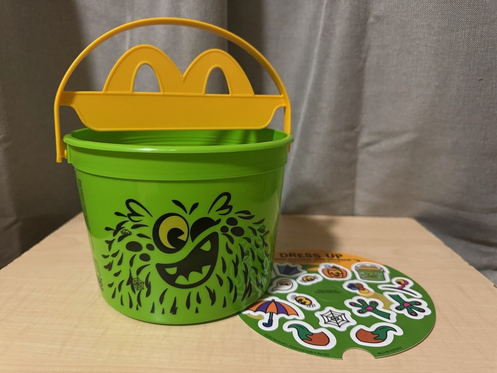 NEW! 2024 MCDONALD'S MCDONALDS HAPPY MEAL GREEN BOO BUCKET w STICKERS