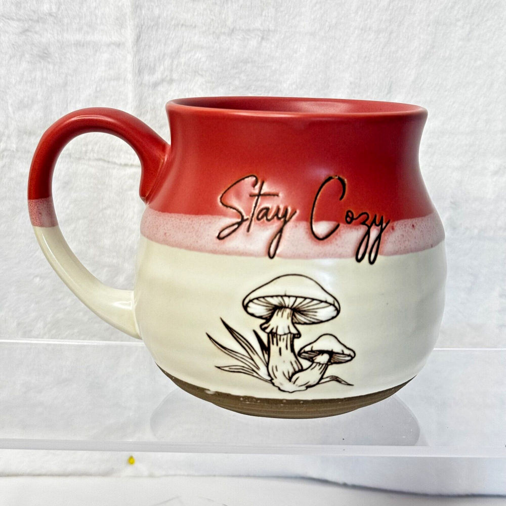 Stay Cozy 18oz Stoneware Coffee Mug with Mushroom Design in Tan Redd