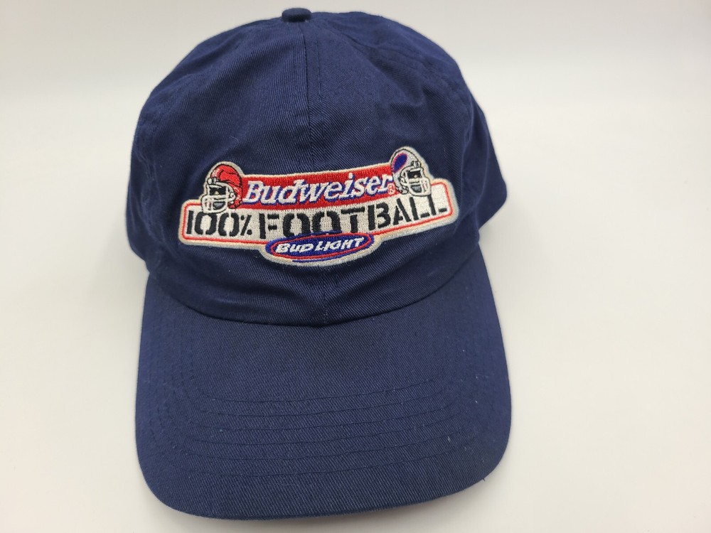 Vintage Budweiser Bud Light 100% Football Snapback Hat Cap Beer Men Women Blue