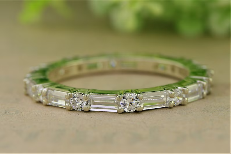 2Ct Baguette Simulated Diamond Full Eternity Band Ring14k White Gold Over Silver