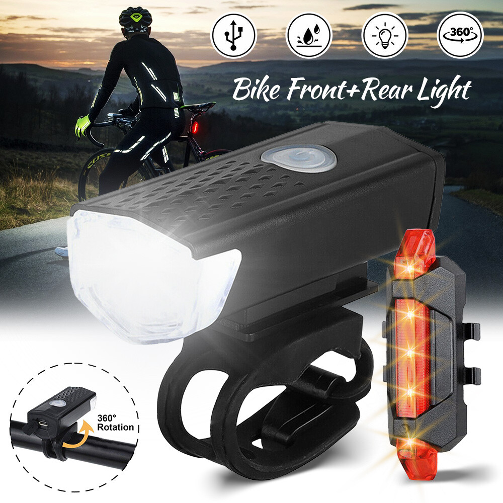 USB Rechargeable Bike Light Set with LED Headlight and Taillight  