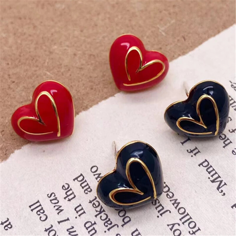 Korean-Style Trend Two-Color Love Earrings Fashion Elegant Show Unique Charm