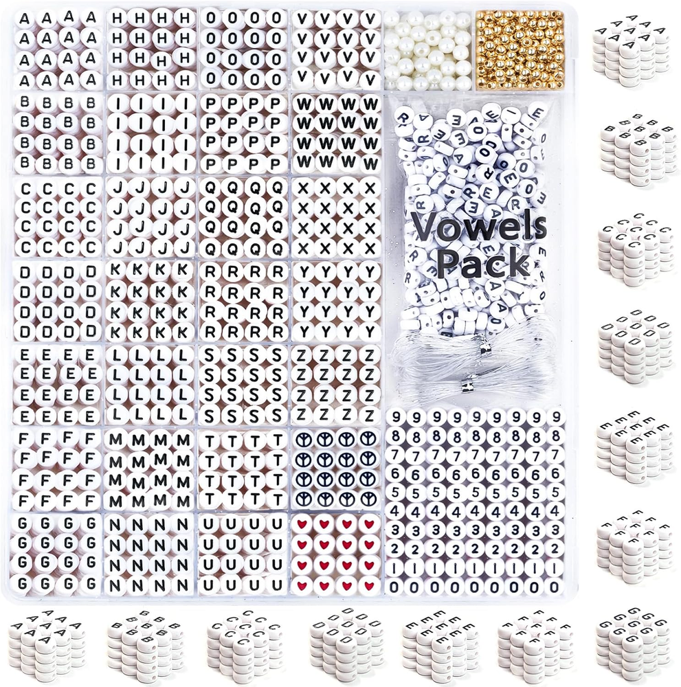 1650-Piece Alphabet Bead Kit with Bonus Vowels & Numbers for DIY Bracelets
