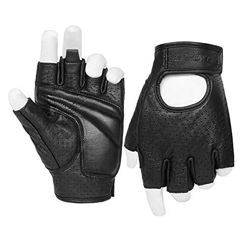 Half Finger Gel-Padded Leather Motorcycle Gloves for Men Motorbike Riding