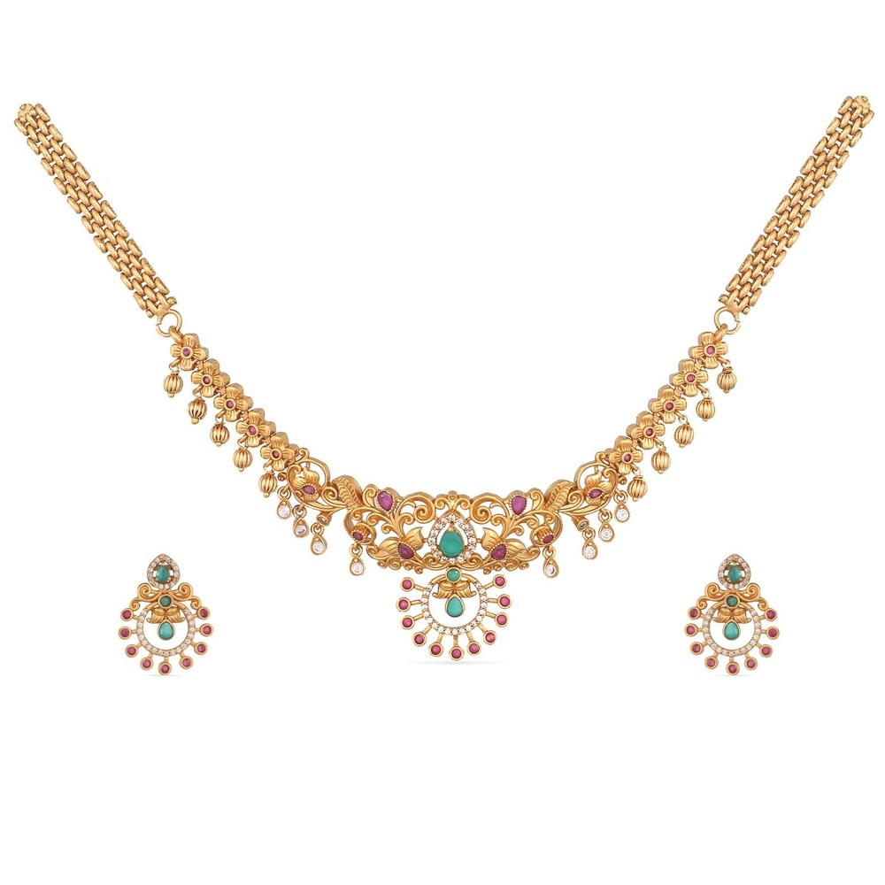 TARINIKA Antique Gold Plated Akshi Choker Set with Intricate Floral Design