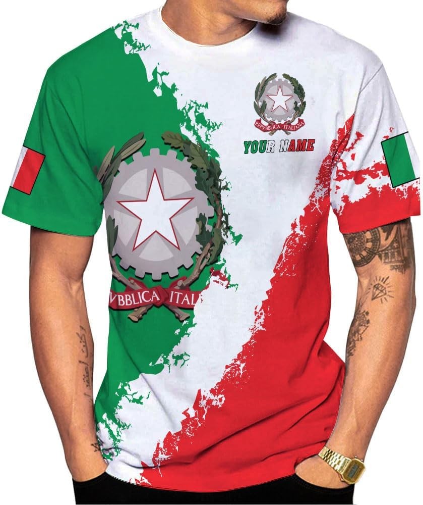 Custom 3D Italy Name Shirt Personalized Italian Flag Tee for Men and Women-image