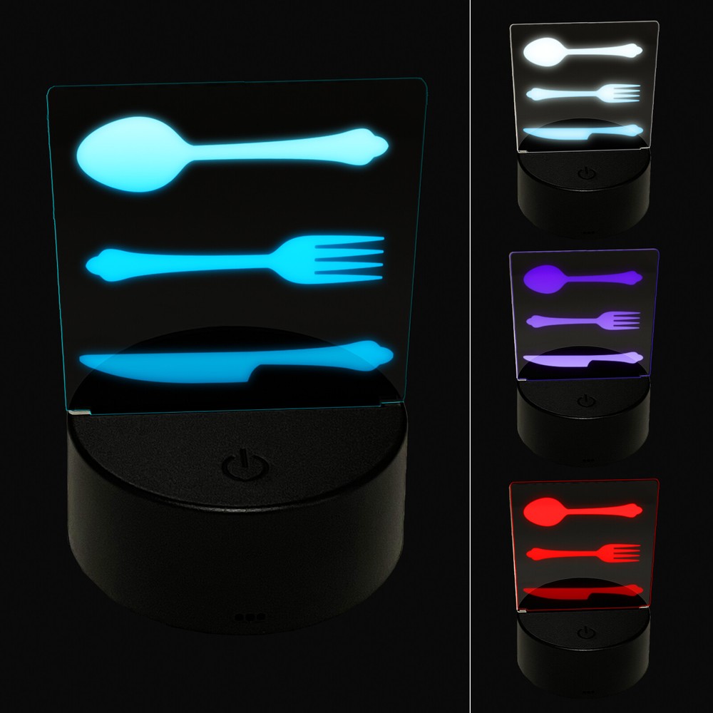 Knife Fork Spoon Kitchen Dining Set 3D Illusion LED Night Light Sign Lamp