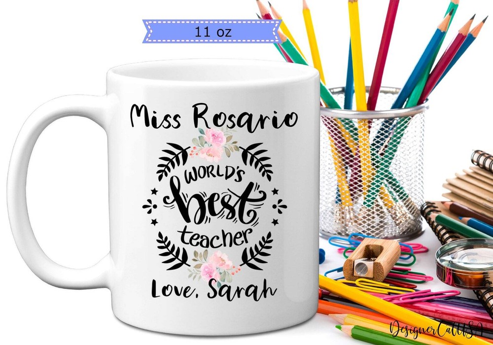 Personalized Worlds Best Teacher Mug 11 Or 15 Oz Custom Name Teacher Appreciatio