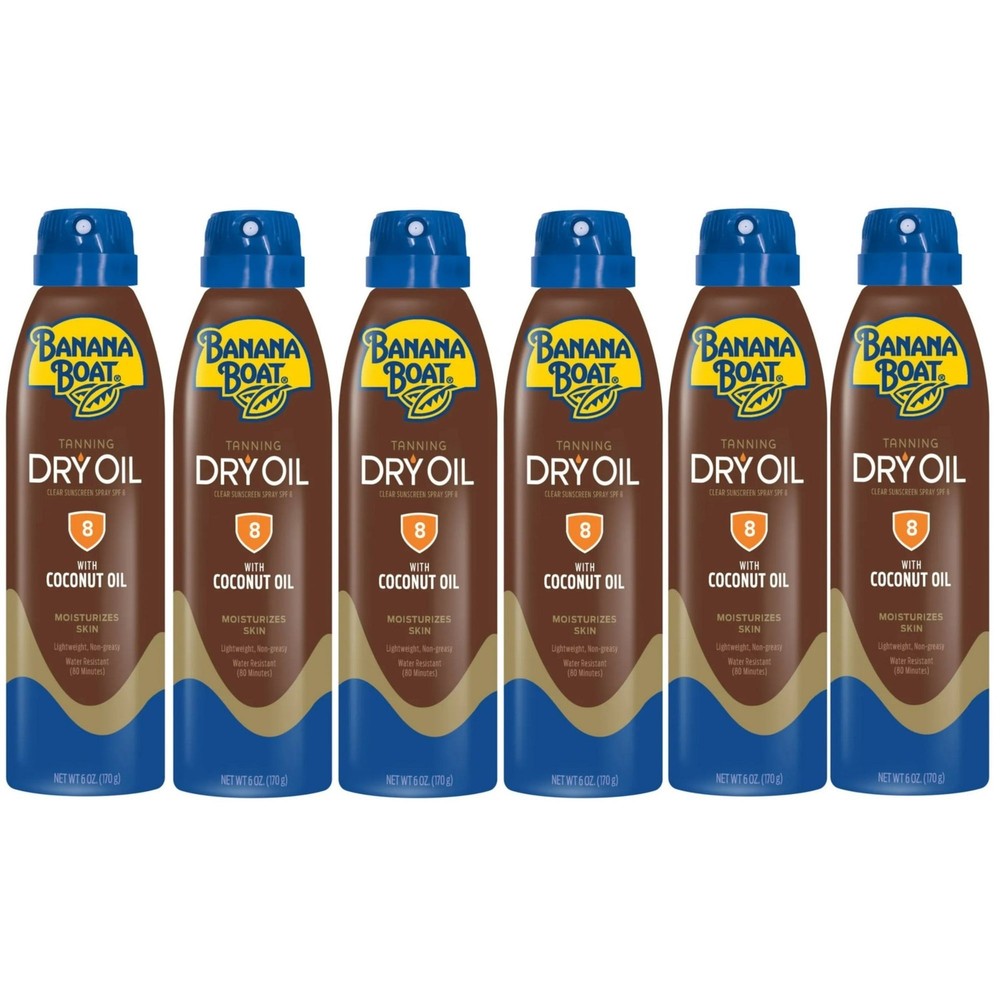 Banana Boat Ultra Mist Dry Oil SPF 8 Sunscreen Spray 6oz 6 Pack