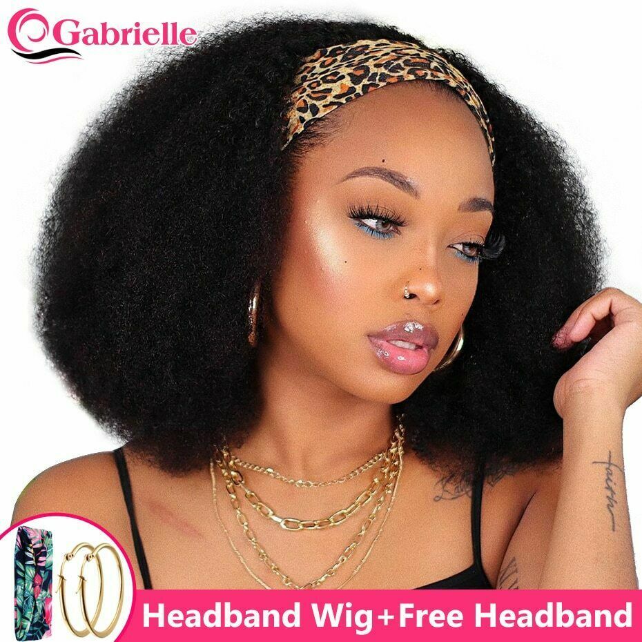 Afro Kinky Curly Human Hair Headband Wig Brazilian Hair for Women