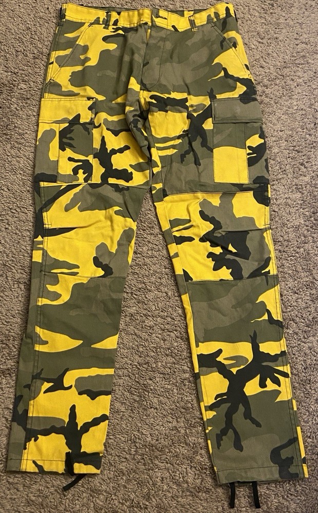 Rothco Mens Medium Camo Cargo Pants Green Drawstring Waist Pull-On Style