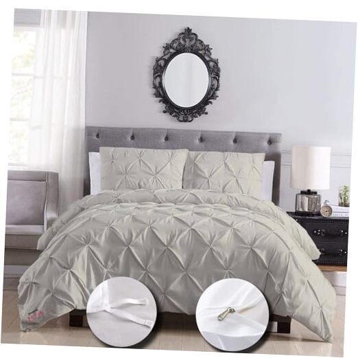 800 TC Pinch Pleated Duvet Cover Set Egyptian Alaskan King 132x120 Silver Grey