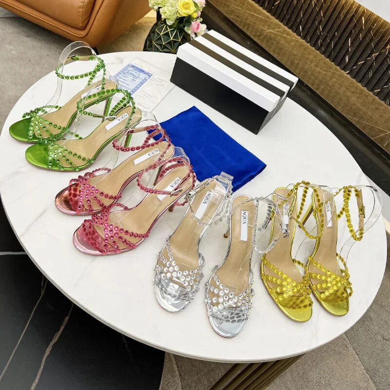 Stylish Summer Diamond Laced High Heel Sandals for Women-image