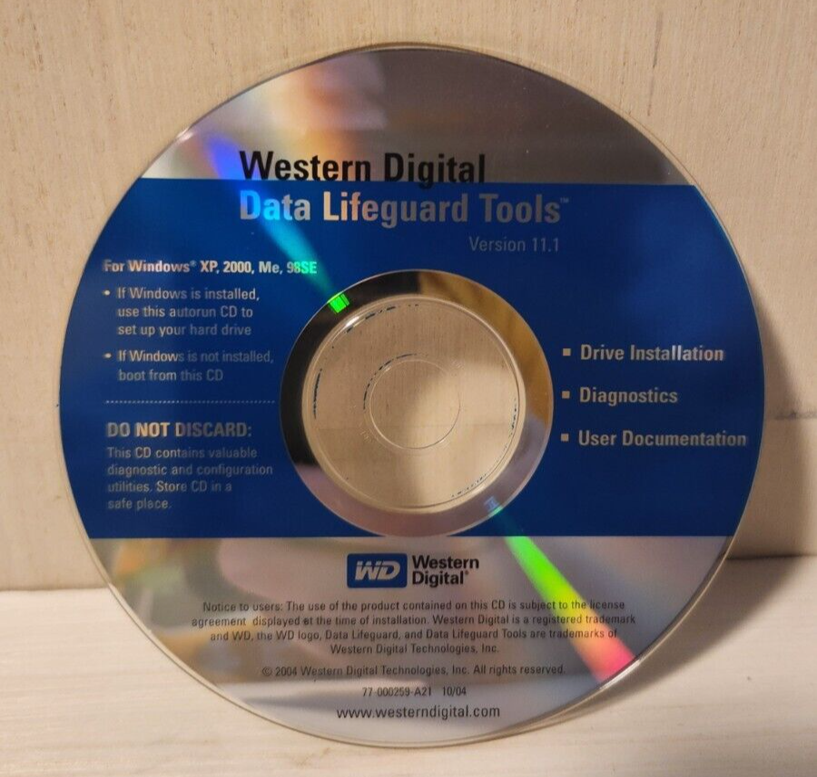 Western Digital Data LifeGuard Tools Version 11.0 CD 2000 VERY GOOD PLUS