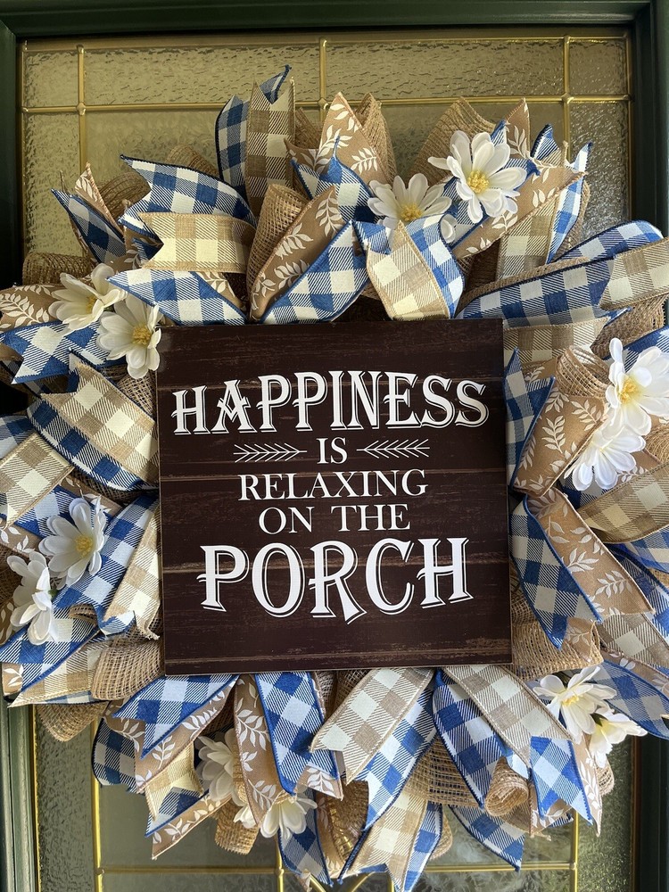 Farmhouse Everyday , Happiness Is On The Porch Wreath,Farmhouse Decor, Free Ship