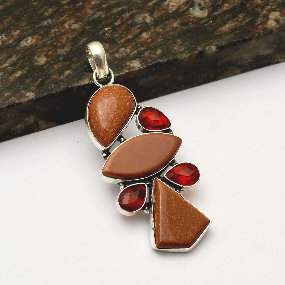 Goldstone Garnet Gemstone Handmade Pendant Necklace Gift for Women 2.8 Inches AP-43013