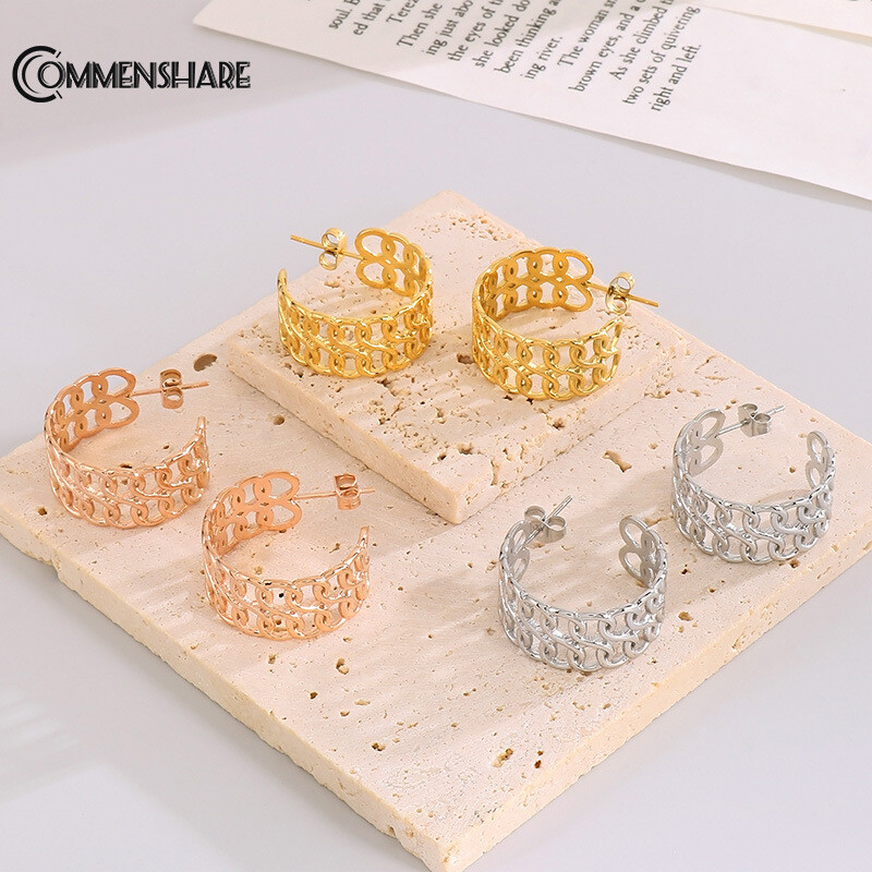 Vintage style hollow titanium steel earrings gold plated female earrings